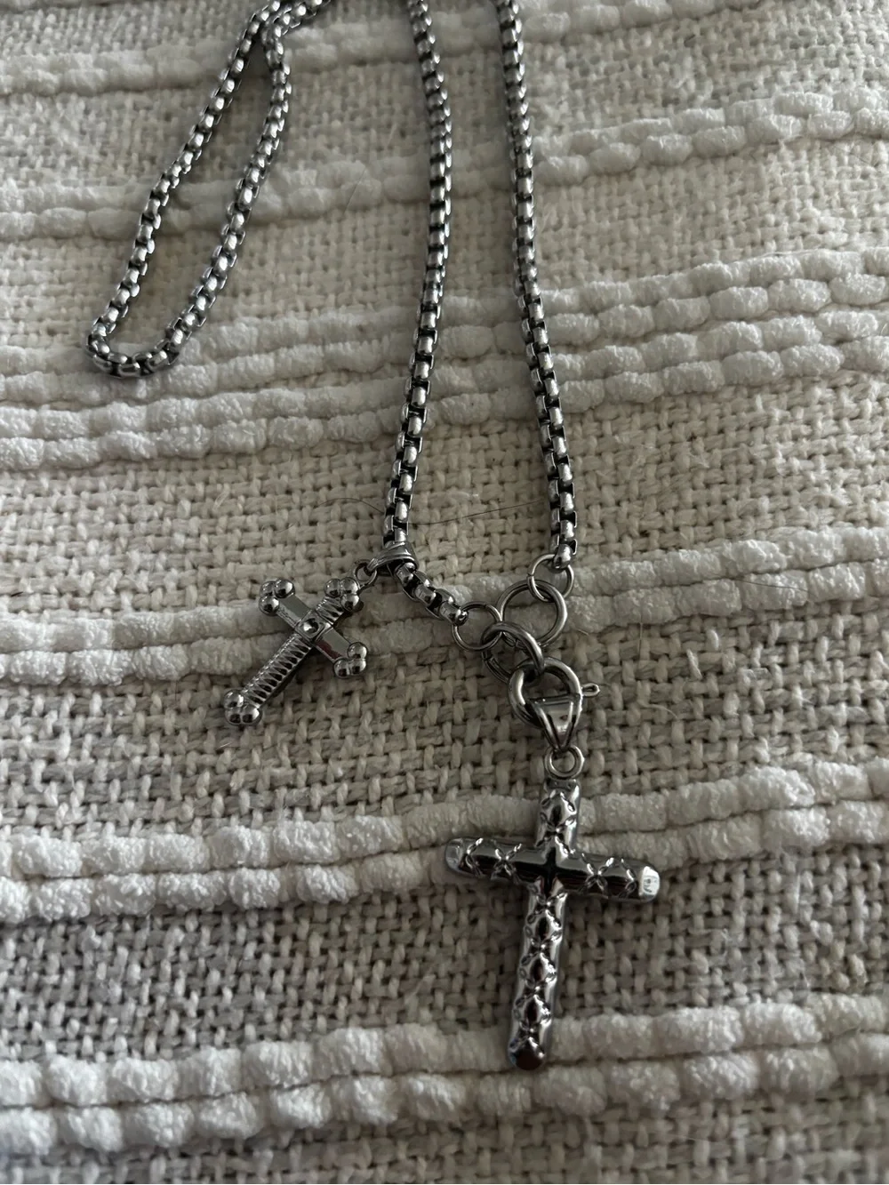 Silver Cross Pendant Necklace - Double Cross Charm
